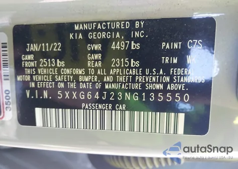 2022 Kia K5 Gt-Line из США, поврежденный, VIN 5XXG64J23NG135550